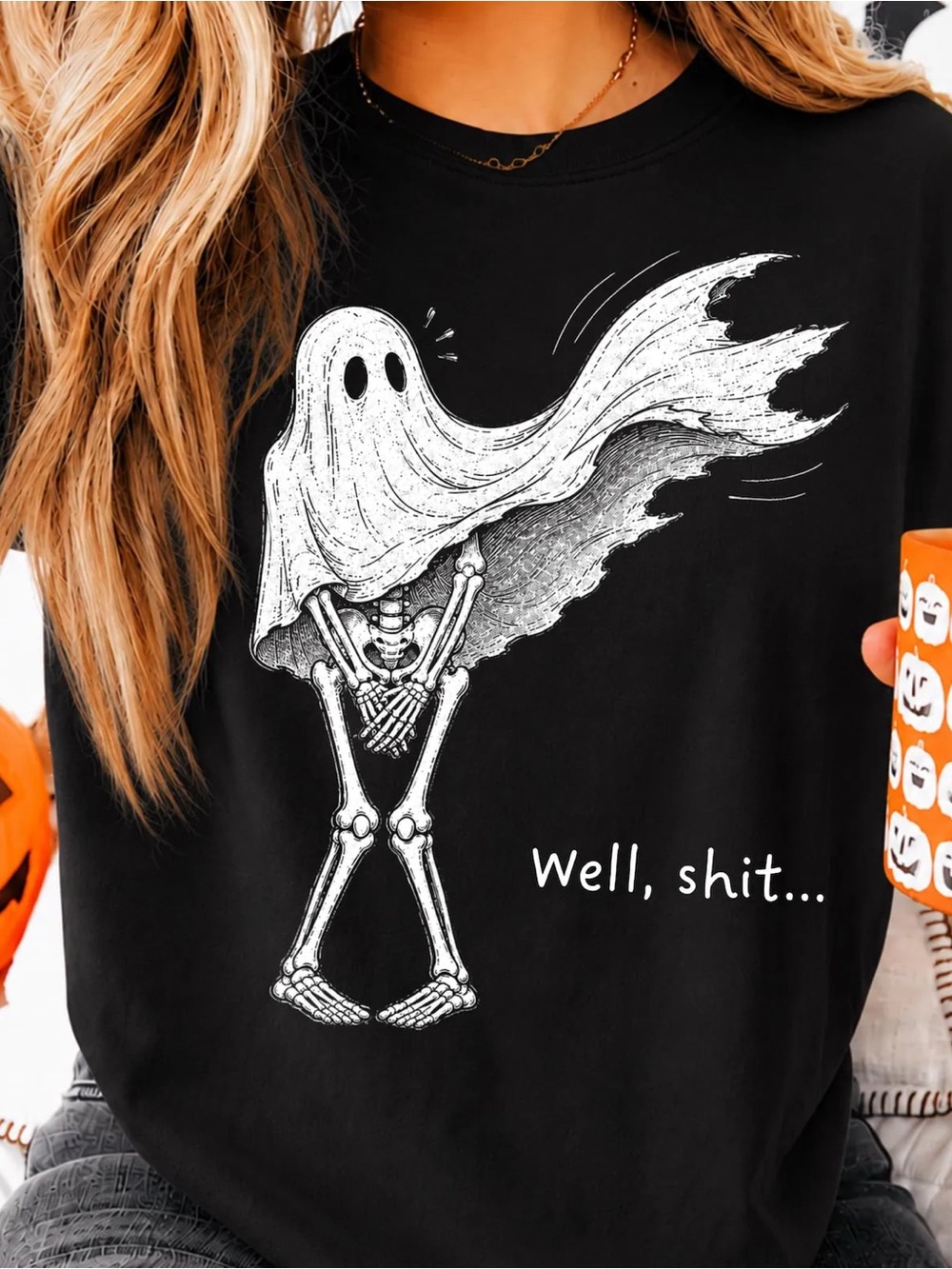Black Halloween Ghost Graphic Sweater - Women
